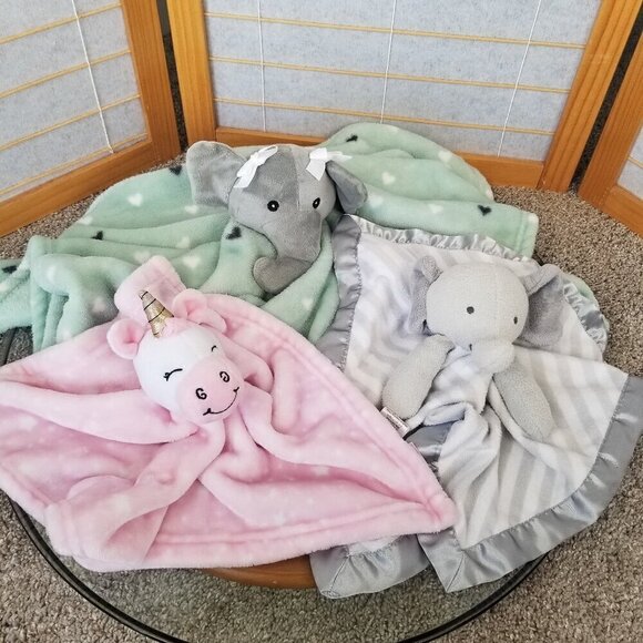 Security Blanket for Babies Set of Three Elephant Unicorn Lovey HB Cloud Island - Picture 1 of 6
